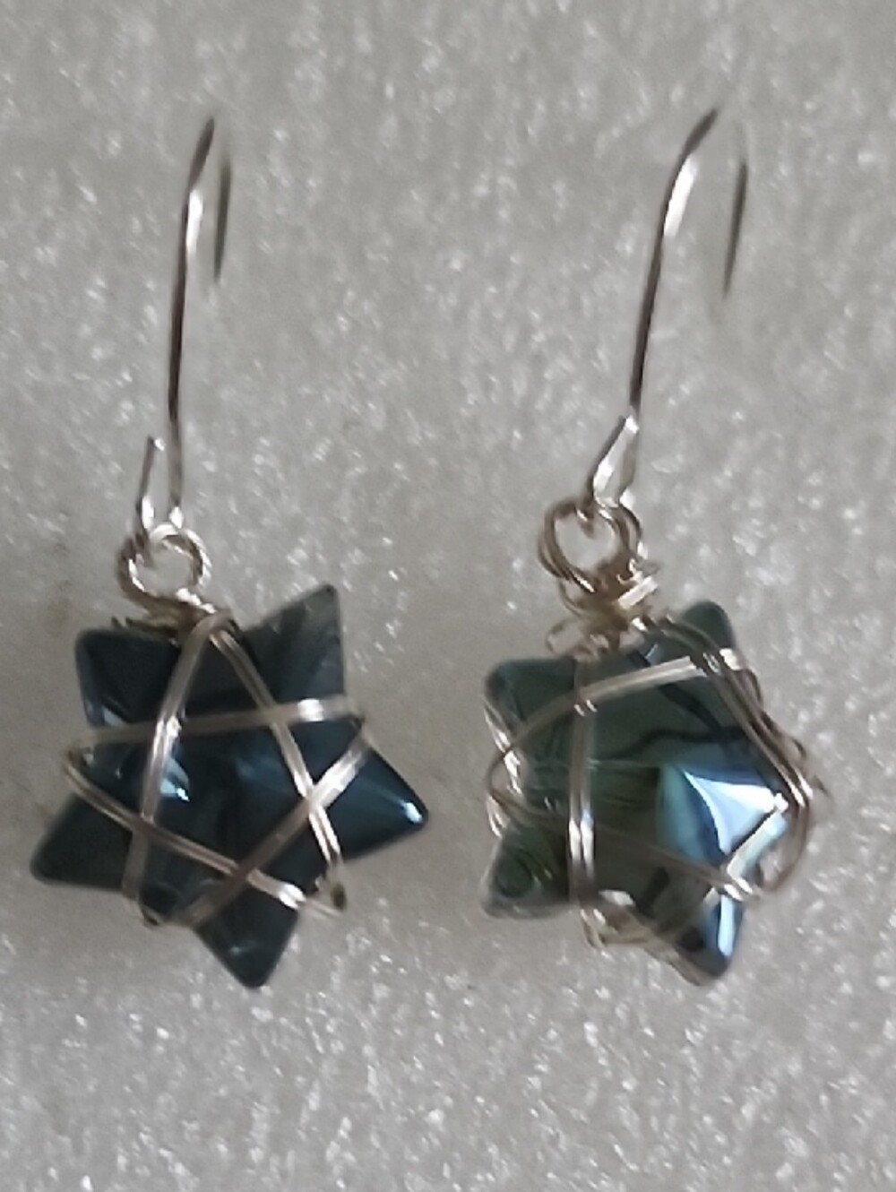 Hand Crafted Teal Star Wire-Wrapped Drop Earrings